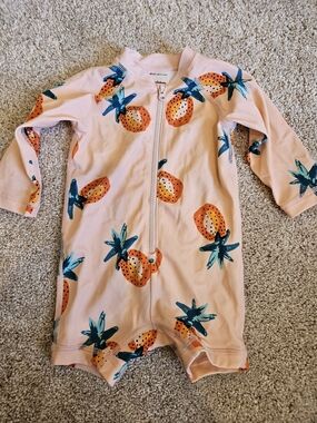 Hanna Andersson Peach-Pink Pineapple Zip Sunsuit with Teal Accents